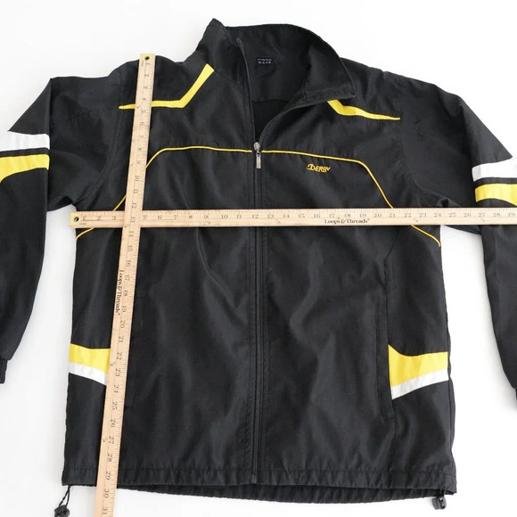 Vintage 90s Derby Black And Yellow Zip Up Nylon Windbreaker  Jacket 2XL - Picture 4 of 12